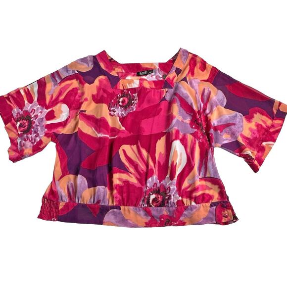 ANA A New Approach Women’s Colorful Floral Top Lined Overlay Smocked Hem Size 1X - Picture 1 of 5